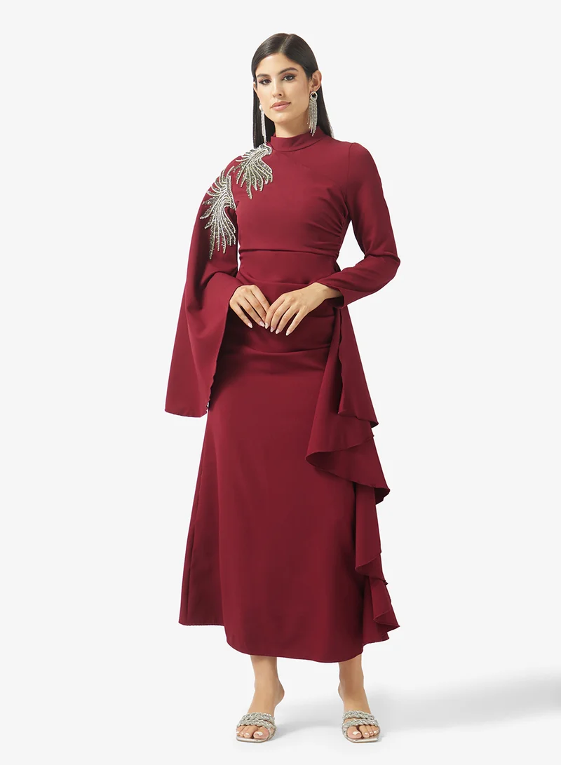 Ruched Dress With Shoulder Embellishment