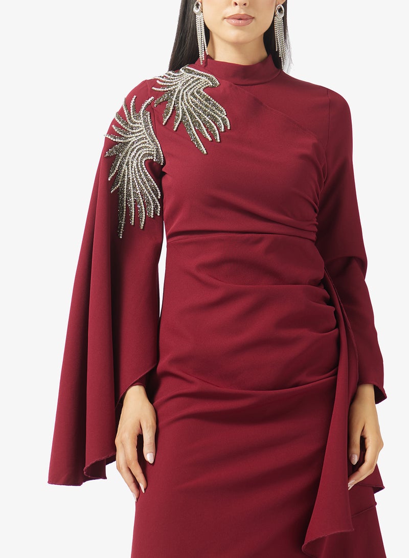 Khizana Ruched Dress With Shoulder Embellishment - Image 3
