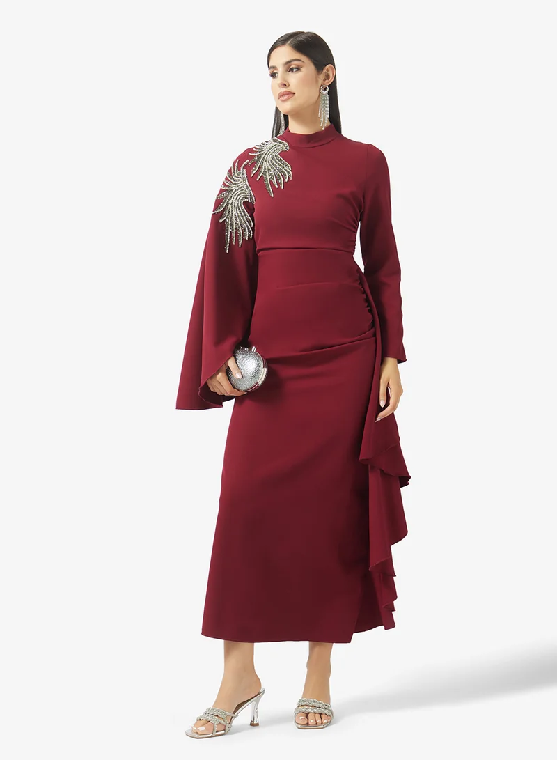 Khizana  Ruched Dress With Shoulder Embellishment for Women | Best Price UAE