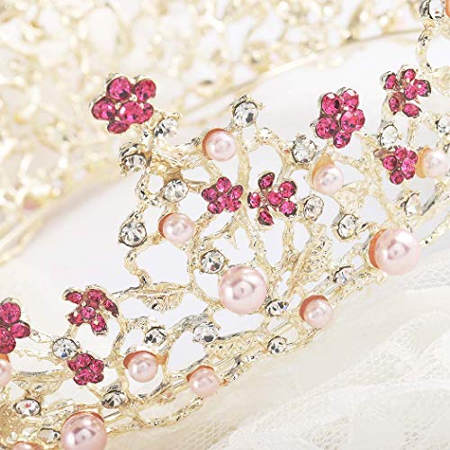 Foyte Fairyu Pearl Wedding Tiaras and Crown Bride Pink Flower Tiaras Baroque Wedding Tiara Hair Accessories for Women - Image 5