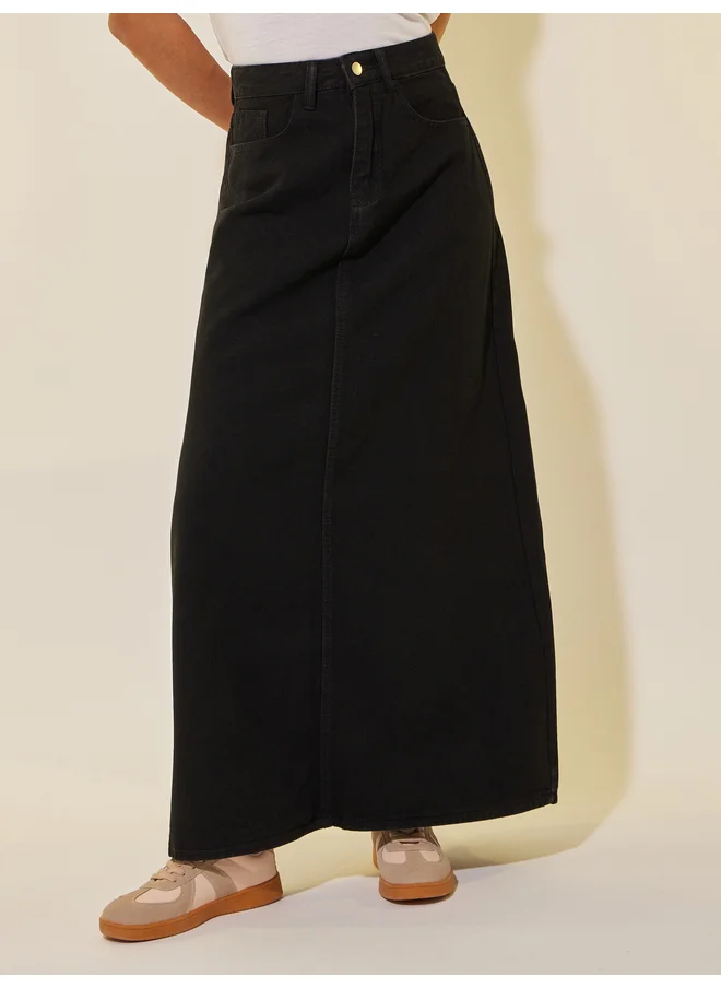 تايك تو Take Two Solid Denim A-Line Maxi Skirt with Belt Loops