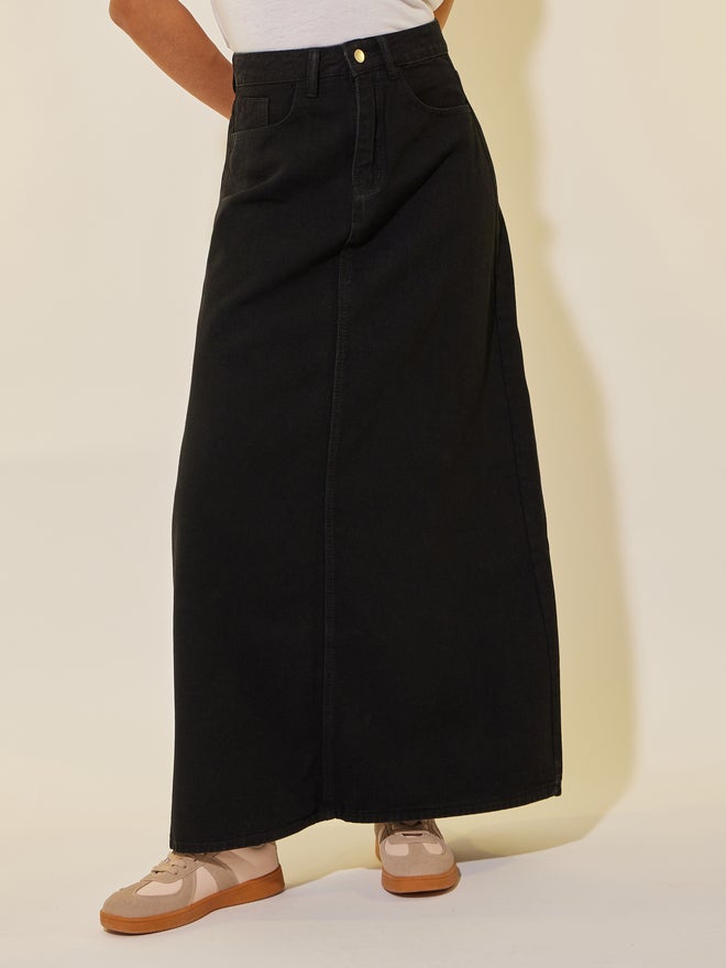 Take Two Take Two Solid Denim A-Line Maxi Skirt with Belt Loops  - Image 2