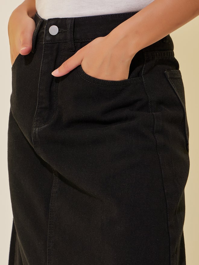 Take Two Take Two Solid Denim A-Line Maxi Skirt with Belt Loops  - Image 3
