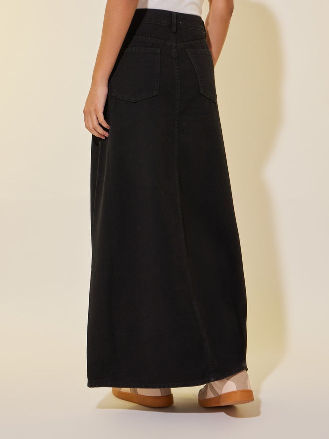 Take Two Take Two Solid Denim A-Line Maxi Skirt with Belt Loops  - Image 4