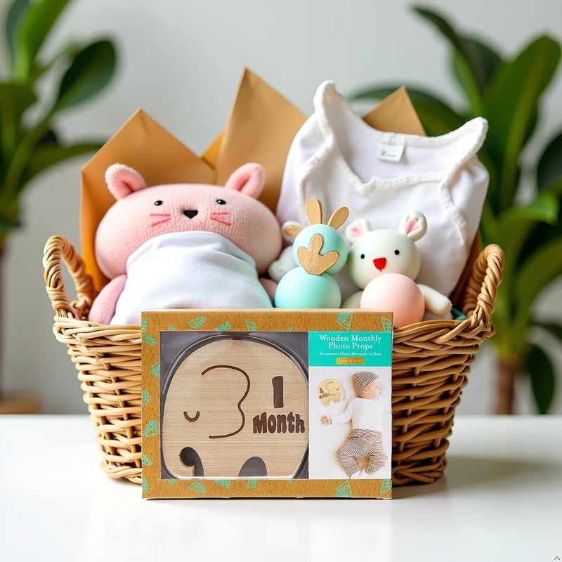 Kate & Milo Wooden Milestone Props, Baby Monthly Photo Discs, Newborn Keepsake Photos, New and Expecting Parents Gift, Elephant - Image 3