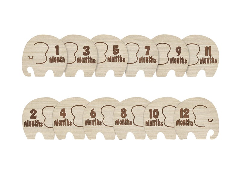 Kate & Milo Wooden Milestone Props, Baby Monthly Photo Discs, Newborn Keepsake Photos, New and Expecting Parents Gift, Elephant - Image 1