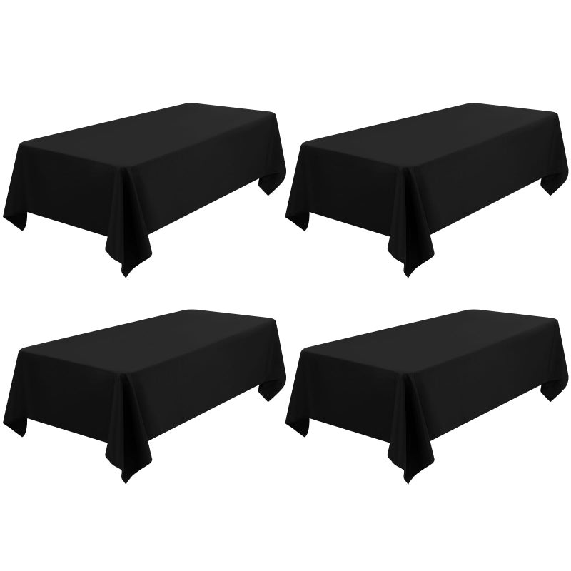 4 Pack Rectangle Tablecloth 60 x 102 inch Black Polyester Table Cloth for 6 Feet TablesWashable Fabric Stain and Wrinkle Resistant Table Cover Table Clothes for Wedding Parties Banquet Kitchen