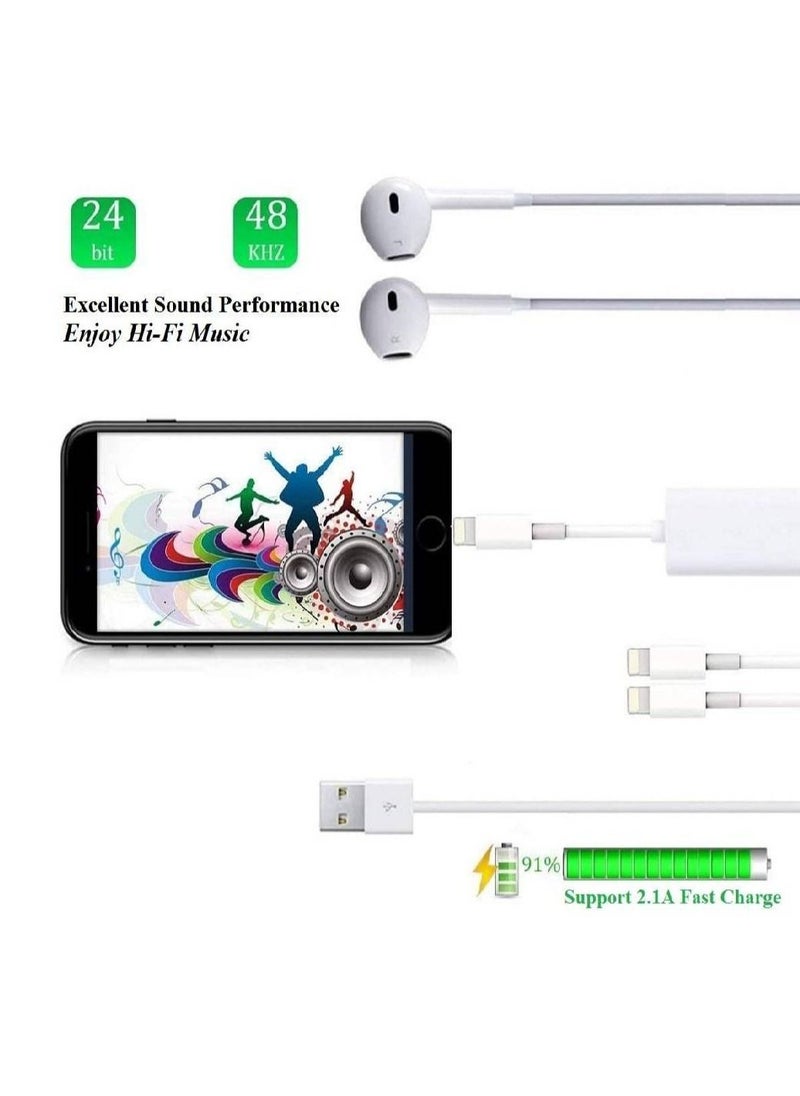 GENNEXT - Double Lightning Headphone Splitter, 2 in 1 Dual Lightning Headphone Audio & Charge Cable Compatible for iPhone 12/11/XS/XR/X 8 7/iPad, Support Sync Data + Music Control + Call - Image 1