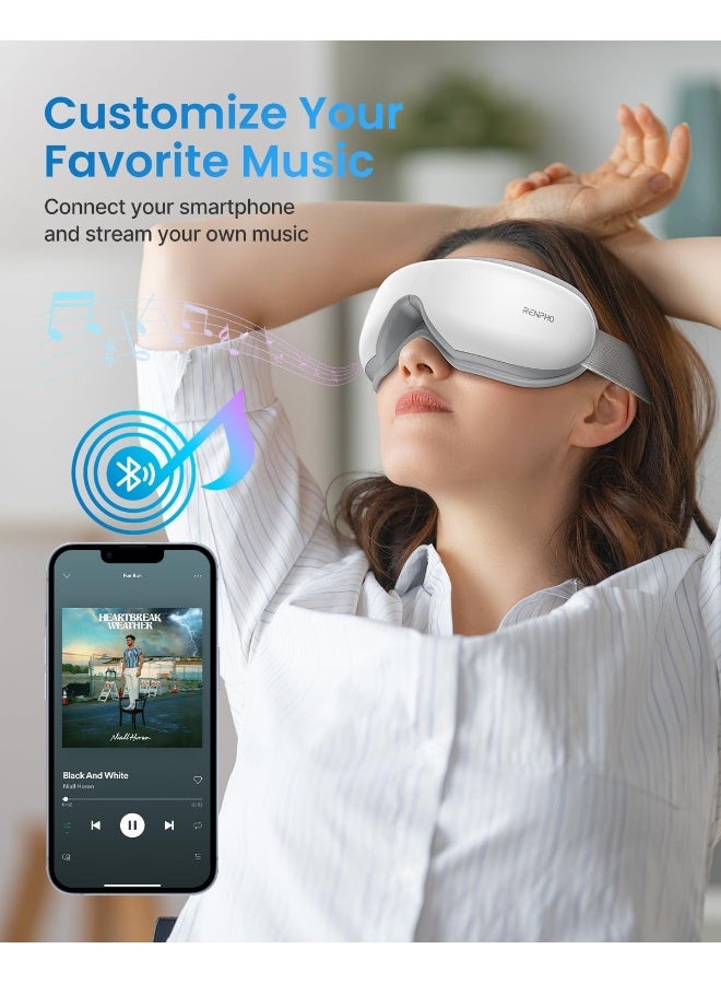 RENPHO Eye Massager with Heat, Bluetooth Music Rechargeable Eye Heat Massager for Relax and Reduce Eye Strain Dark Circles Eye Bags Dry Eye Improve Sleep, Ideal Family Gifts(White) - Image 4