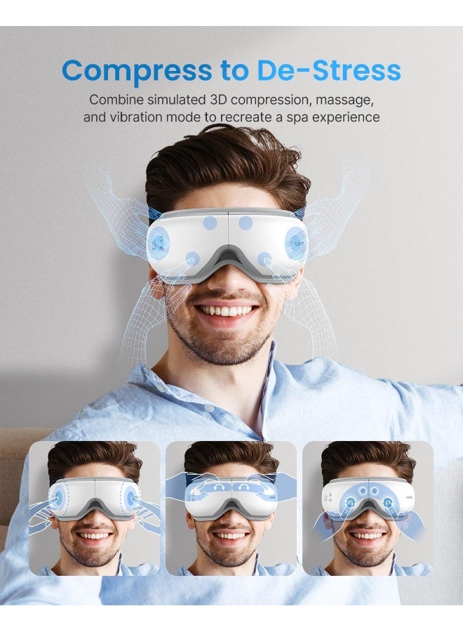 RENPHO Eye Massager with Heat, Bluetooth Music Rechargeable Eye Heat Massager for Relax and Reduce Eye Strain Dark Circles Eye Bags Dry Eye Improve Sleep, Ideal Family Gifts(White) - Image 3