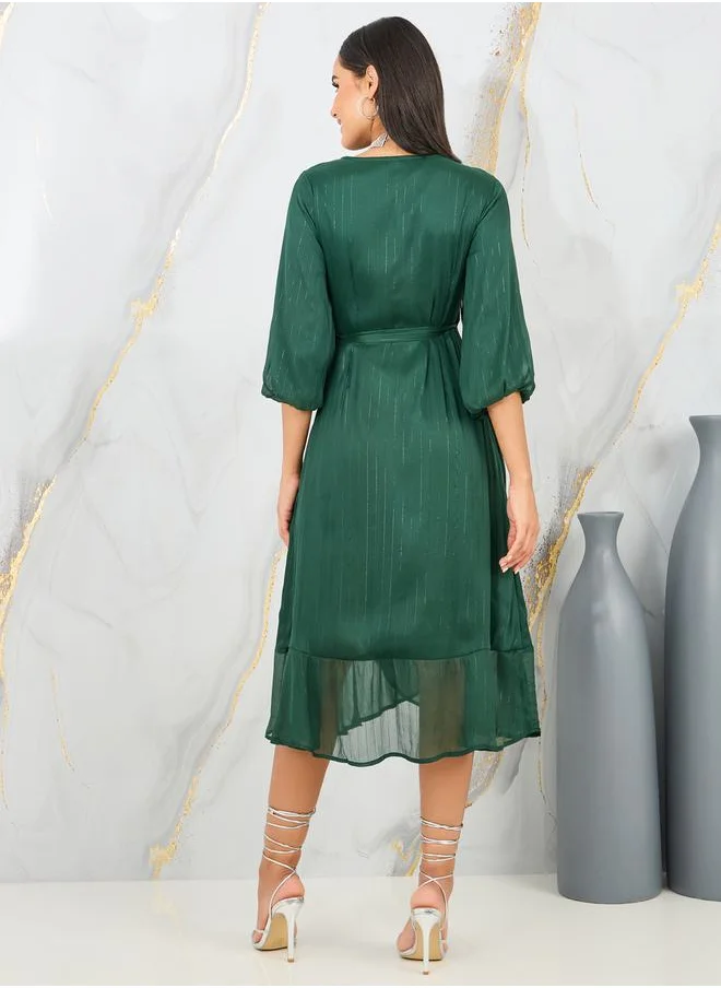 ستايلي Lurex Striped Wrap Midi Dress