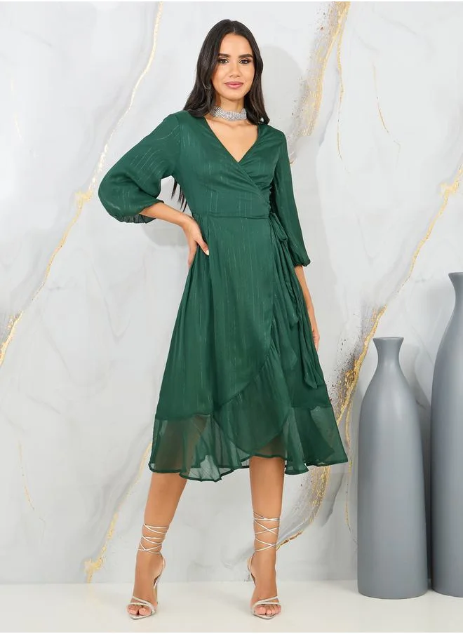 ستايلي Lurex Striped Wrap Midi Dress