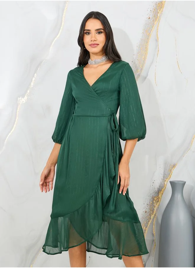 ستايلي Lurex Striped Wrap Midi Dress