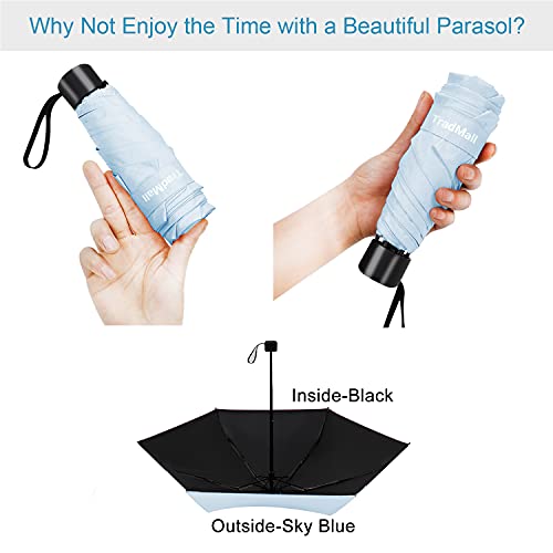 TradMall Mini Travel Umbrella, Portable Lightweight Compact Parasol with 95% UV Protection for Sun & Rain, Sky Blue - Image 2
