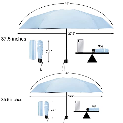 TradMall Mini Travel Umbrella, Portable Lightweight Compact Parasol with 95% UV Protection for Sun & Rain, Sky Blue - Image 3