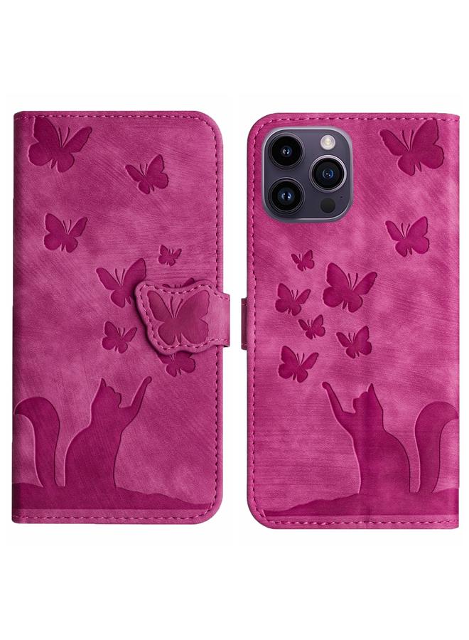 S-TOP Case For iPhone 15 Pro Butterfly Cat Embossing Flip Leather Phone Case - Image 1