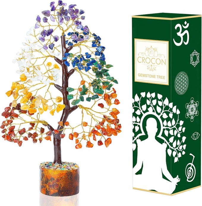 7 CHAKRA TREE OF LIFE - CRYSTAL TREE FOR POSITIVE ENERGY, ATTRACT GOOD LUCK MOTHERS DAY FENG SHUI MONEY BONSAI - GEMSTONE TREE, SEVEN CHAKRA HEALING STONES, HOME DECORATION GIFT