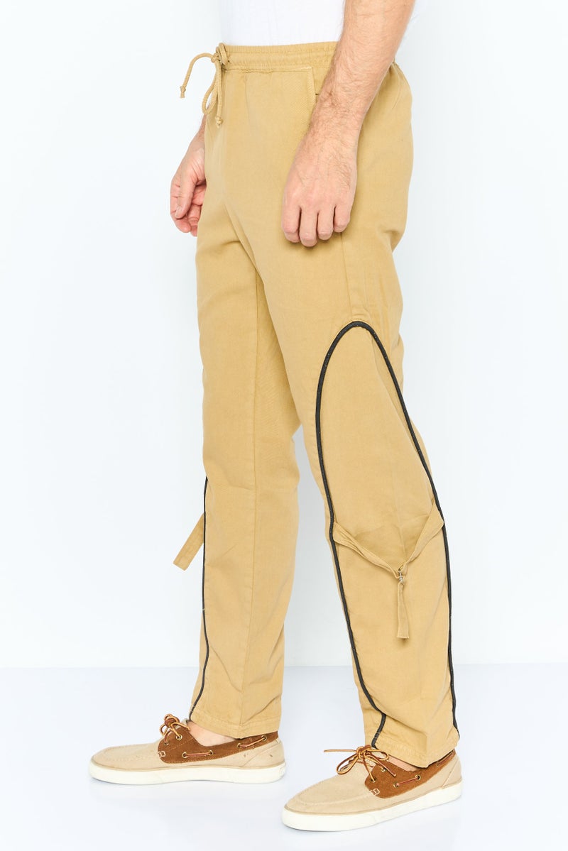 Night Addict Men Regular Fit Solid Sweatpants, Khaki - Image 3