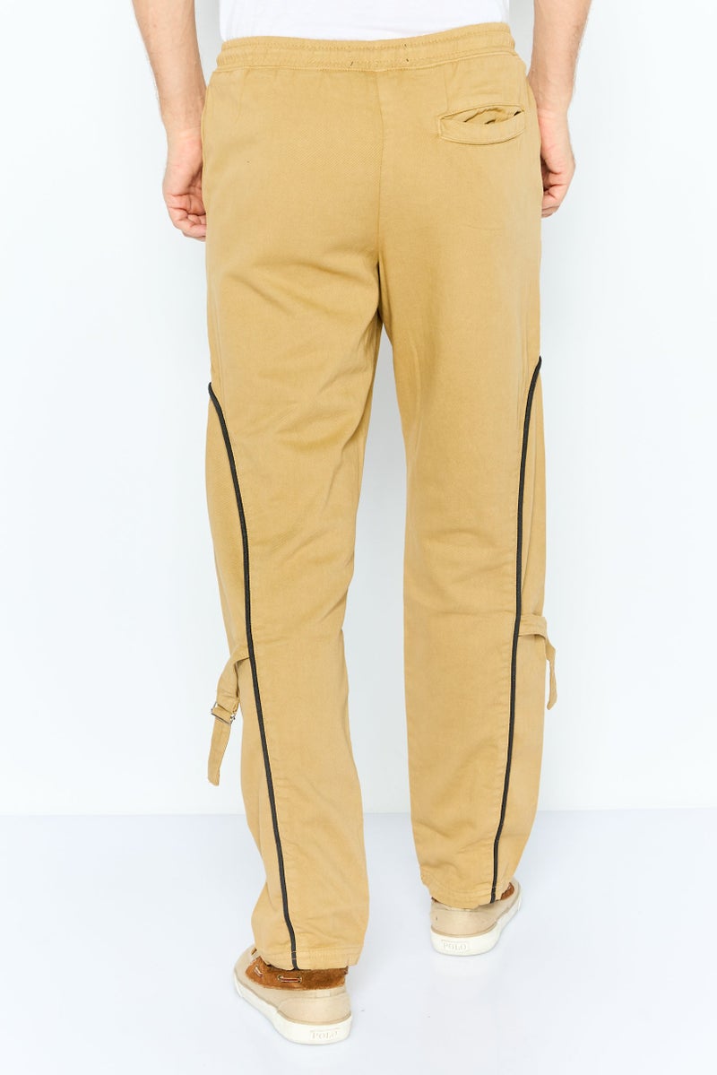 Night Addict Men Regular Fit Solid Sweatpants, Khaki - Image 2