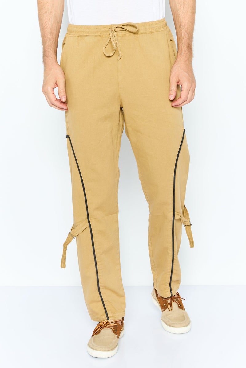 Night Addict Men Regular Fit Solid Sweatpants, Khaki - Image 1