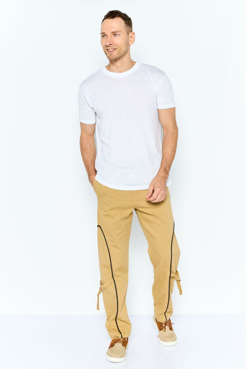 Night Addict Men Regular Fit Solid Sweatpants, Khaki - Image 4