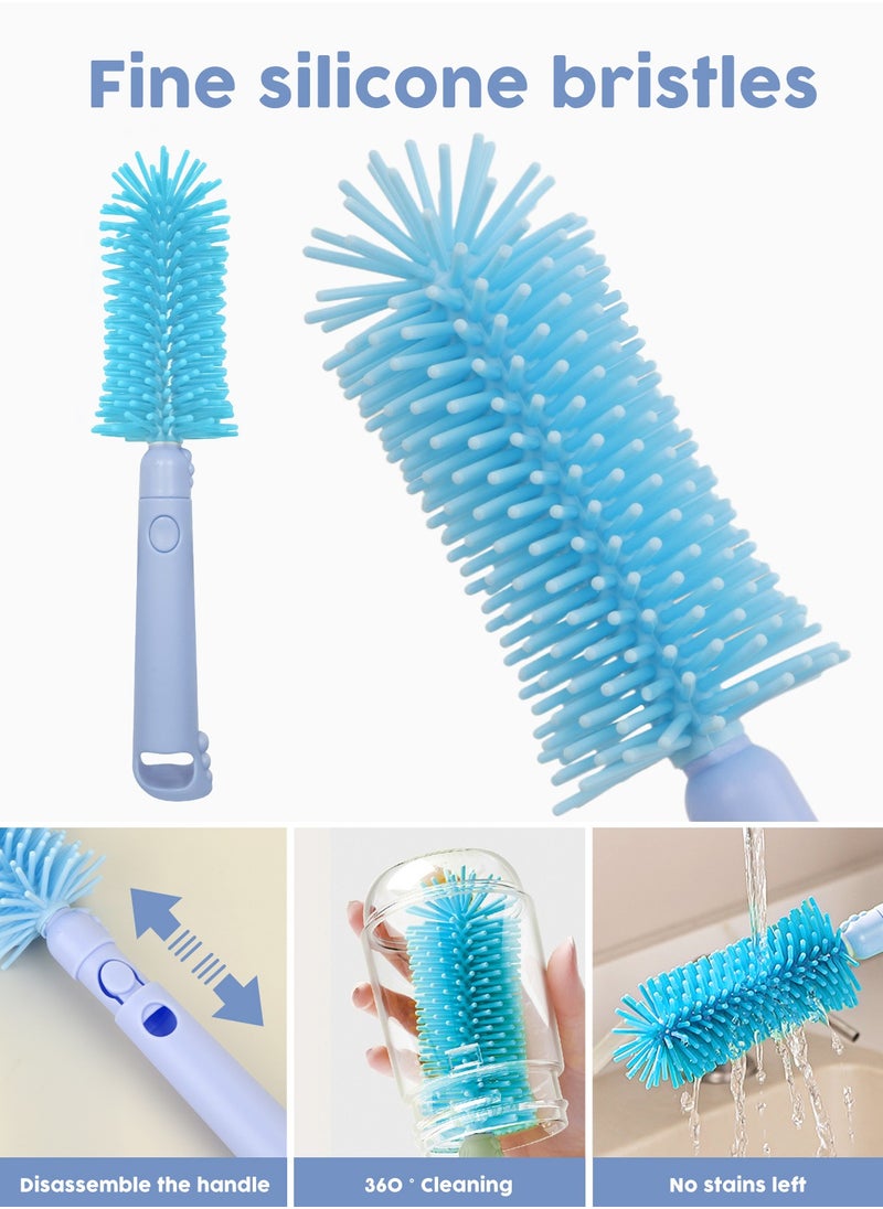 URbazaar Bottle Brush Silicone Baby Bottle Cleaner Brush BPA Free Teat Straw Cleaner Feeding Bottle Cleaning Brush with Stand (Blue Bear)  - Image 3