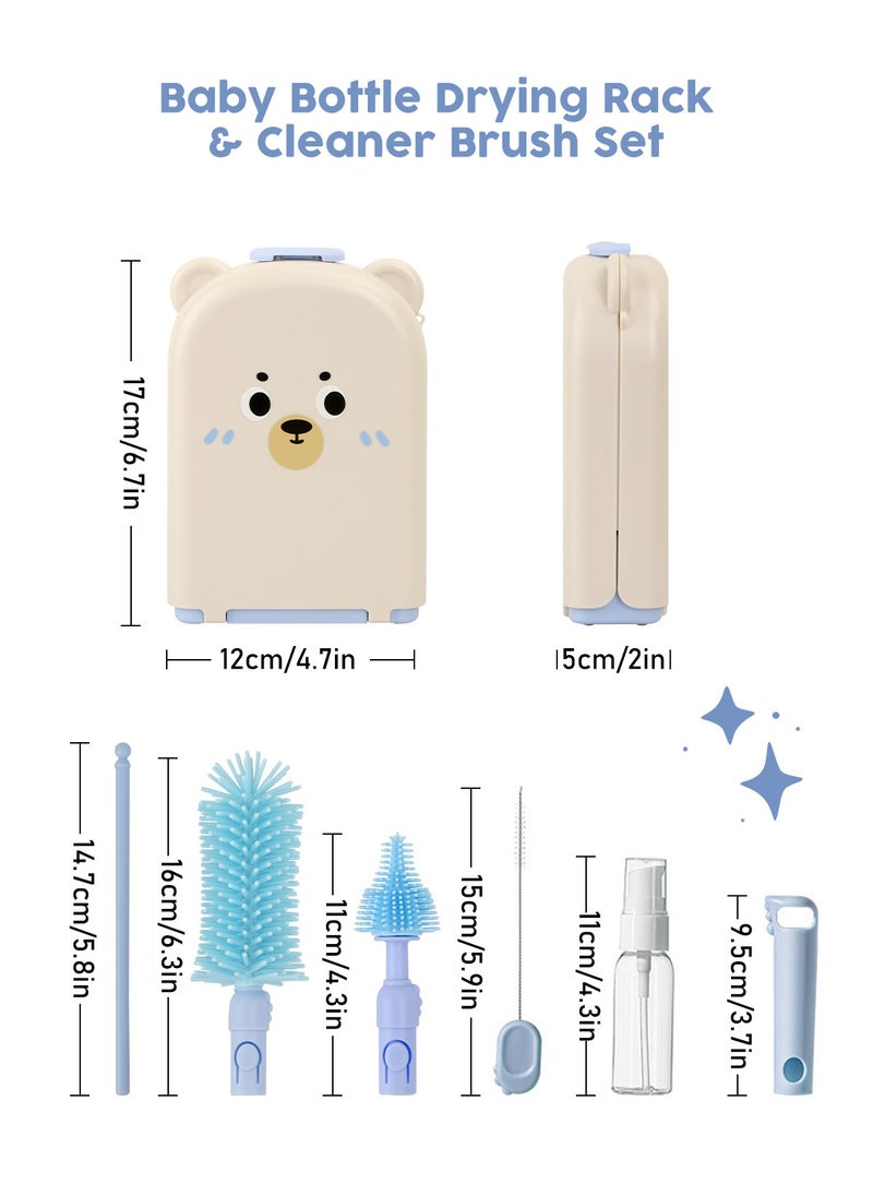 URbazaar Bottle Brush Silicone Baby Bottle Cleaner Brush BPA Free Teat Straw Cleaner Feeding Bottle Cleaning Brush with Stand (Blue Bear)  - Image 2