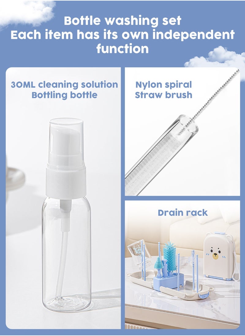 URbazaar Bottle Brush Silicone Baby Bottle Cleaner Brush BPA Free Teat Straw Cleaner Feeding Bottle Cleaning Brush with Stand (Blue Bear)  - Image 5