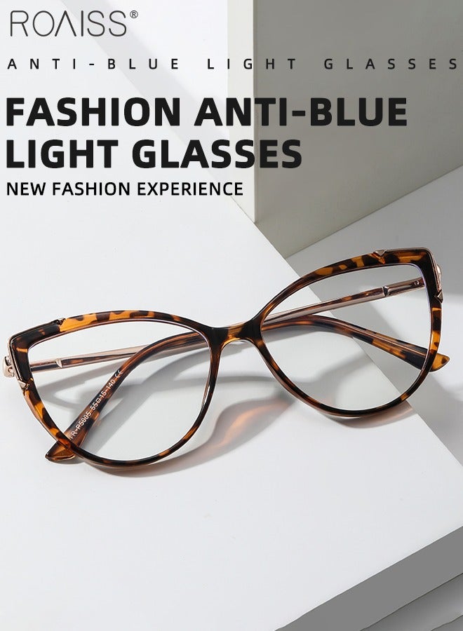 roaiss Blue Light Blocking Glasses for Women Cat Eye Type UV Protection Computer Reading Glasses Non Prescription Clear Lens Fashion Anti Eyestrain Headache Eyewear Leopard Pattern 58mm - Image 3