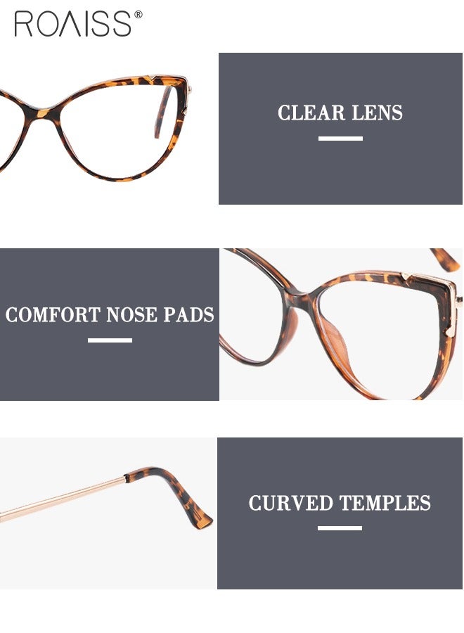 roaiss Blue Light Blocking Glasses for Women Cat Eye Type UV Protection Computer Reading Glasses Non Prescription Clear Lens Fashion Anti Eyestrain Headache Eyewear Leopard Pattern 58mm - Image 5