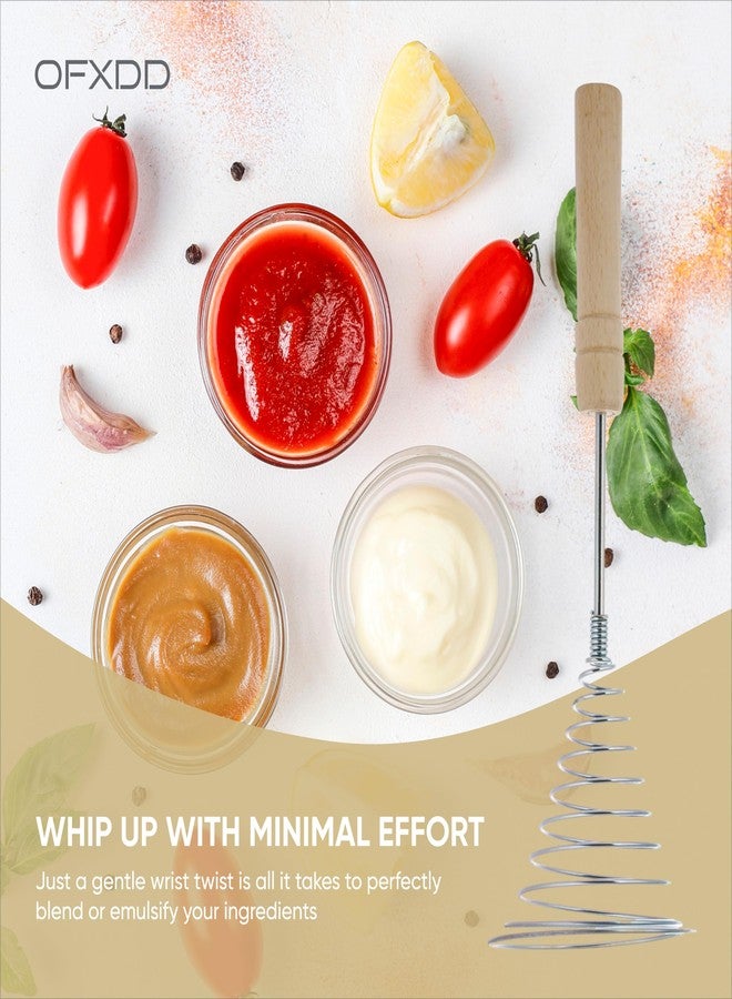 أوف إكس دي دي مضرب بيض من الفولاذ المقاوم للصدأ، قطعة واحدة - مضرب سلكي بمقبض خشبي طويل - مضارب شديدة التحمل للطبخ - Image 5