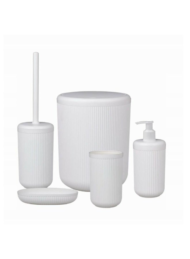 Okyanus Bathroom accessories set  5 piece plastic 5 liter lidded bin soap dispenser toothbrush tumbler soap dish toilet brush holder  waterproof easy clean white - Image 1