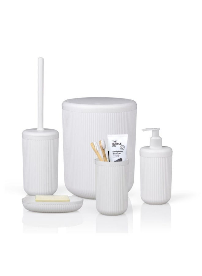 Okyanus Bathroom accessories set  5 piece plastic 5 liter lidded bin soap dispenser toothbrush tumbler soap dish toilet brush holder  waterproof easy clean white - Image 3