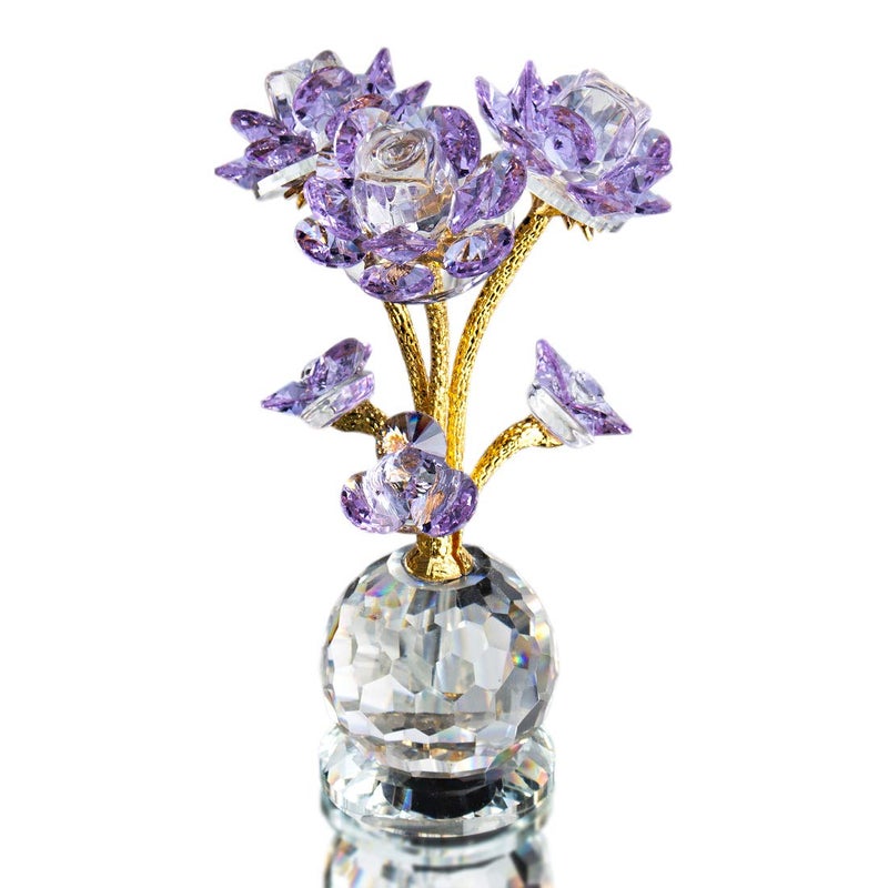 QFkris Purple Crystal Rose Flower Figurine Collectible Statue Glass Flowers with Stems Ornament Home Decor for ThanksgivingChristmasWeddingMothers DayCenterpieceGift for Women