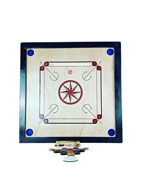 24" Wooden Carom Board Backgammon Game with 24 Coins and Striker Set