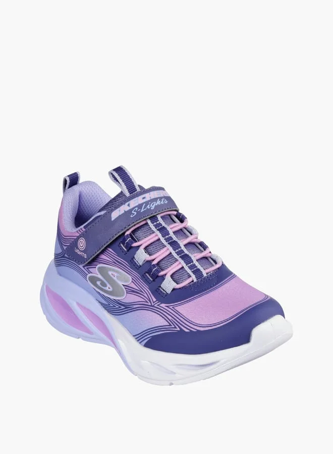 سكيتشرز Girls' Logo Detail Light-Up Sports Shoes with Hook and Loop Closure - COSMIC GLOW