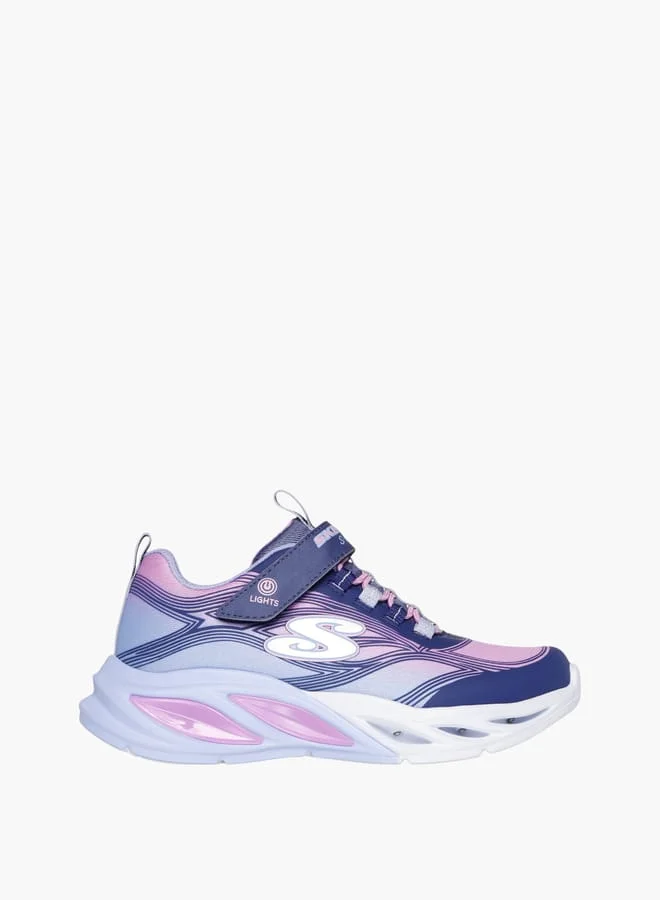 سكيتشرز Girls' Logo Detail Light-Up Sports Shoes with Hook and Loop Closure - COSMIC GLOW