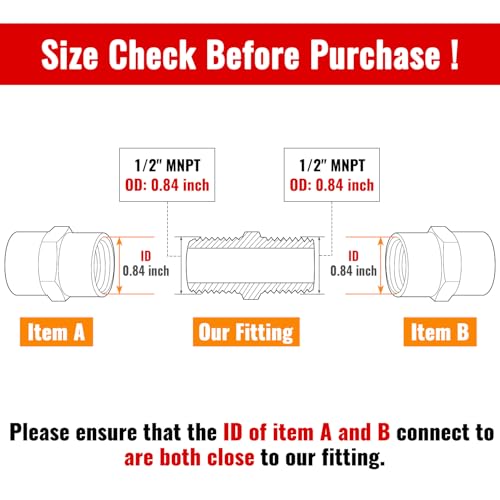 SUNGATOR 5-Pack 1/2 Inch Hex Nipples, 1/2'' NPT Male × Male Brass Pipe Fitting Adapters, 1/2'' Brass Hex Nipple Pipe Extension Fittings - Image 3