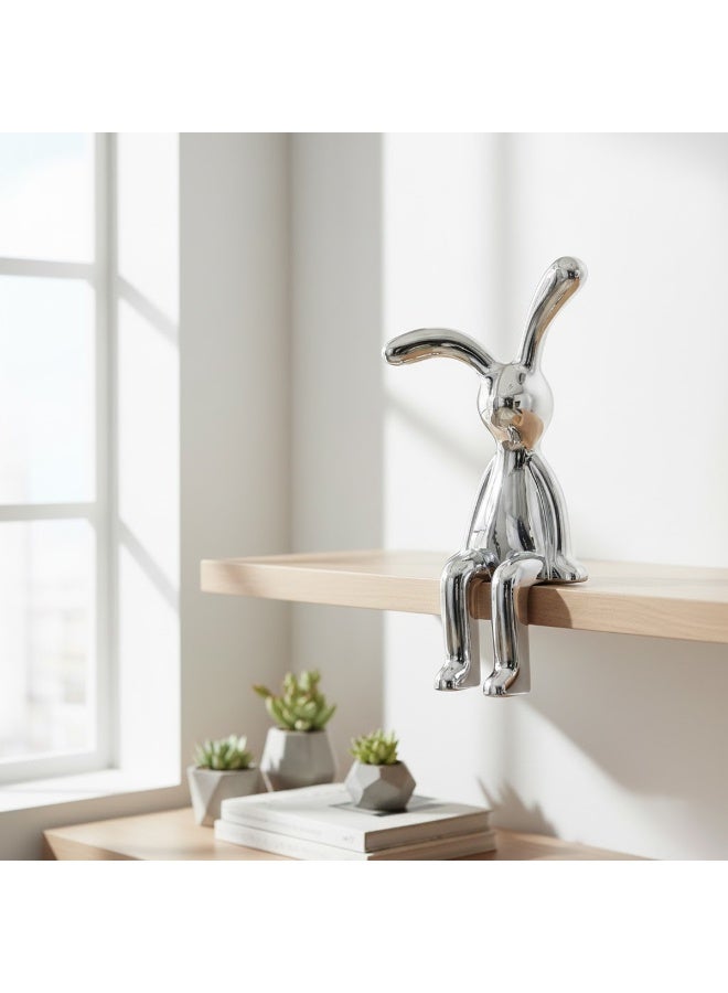 Decorative Rabbit Figurine Combo Set Pink Sitting Bunny and Silver Hanging Leg Bunny Car Dashboard Decor Automotive Interior Ornament Tabletop Shelf Edge Home Office Desk Resin Metallic Finish Gift Item - Image 2