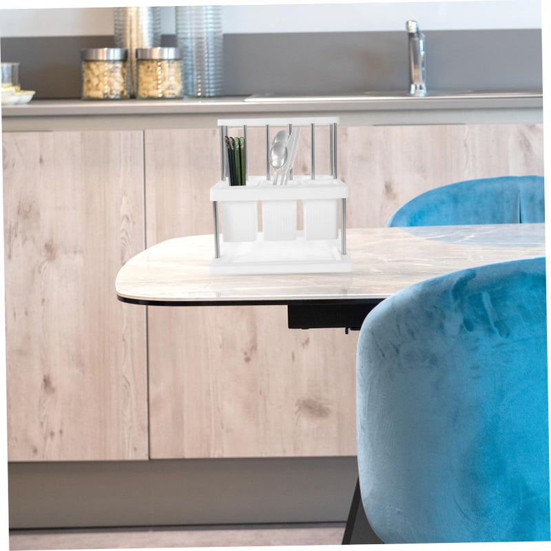 White Adjustable Multi Functional Utensil Holder Kitchen Countertop Cutlery Organizer - Image 5