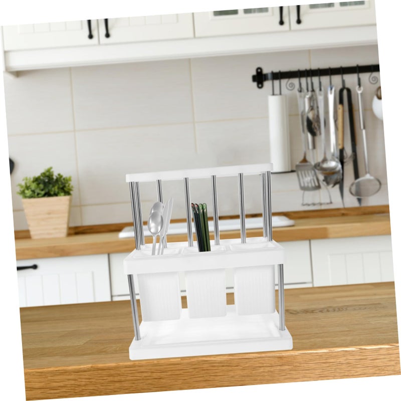 White Adjustable Multi Functional Utensil Holder Kitchen Countertop Cutlery Organizer - Image 3