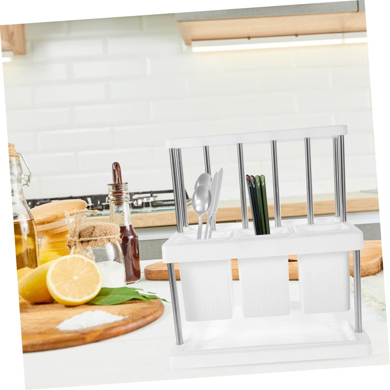 White Adjustable Multi Functional Utensil Holder Kitchen Countertop Cutlery Organizer - Image 4