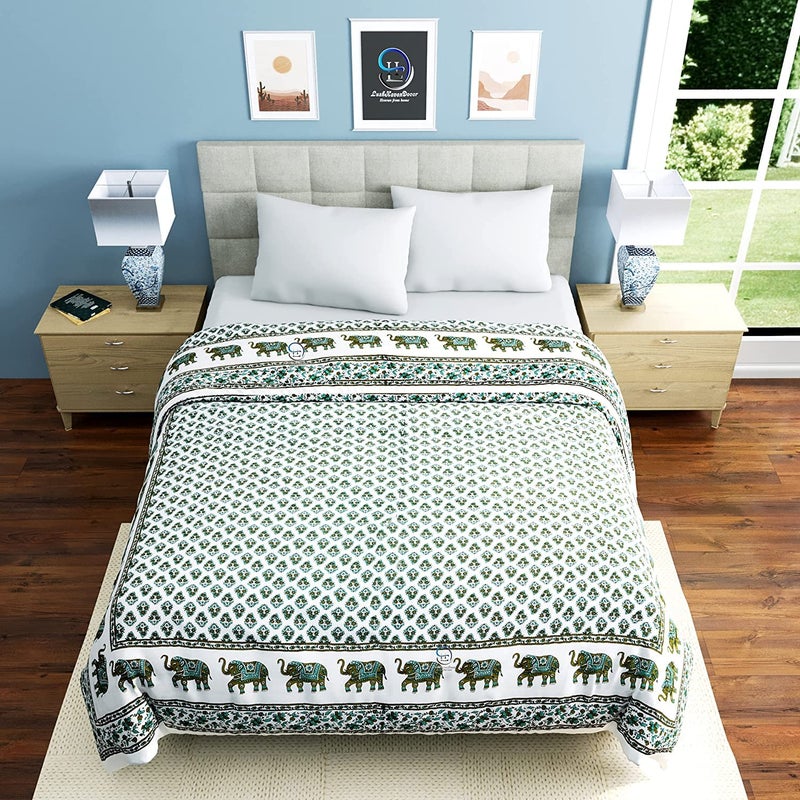 WORLDNEX 400 GSM Soft Light Weight Rajasthani Traditional Jaipuri Hand Block Print Summer and Winter Cotton Double Bed Quilt Razai Double Bed 90 x 105 Inch Design 1 TC 400 Multicolor - Image 3