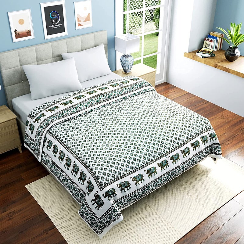 WORLDNEX 400 GSM Soft Light Weight Rajasthani Traditional Jaipuri Hand Block Print Summer and Winter Cotton Double Bed Quilt Razai Double Bed 90 x 105 Inch Design 1 TC 400 Multicolor - Image 2