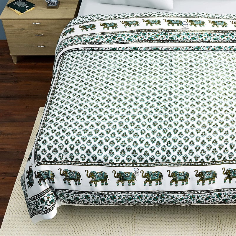 WORLDNEX 400 GSM Soft Light Weight Rajasthani Traditional Jaipuri Hand Block Print Summer and Winter Cotton Double Bed Quilt Razai Double Bed 90 x 105 Inch Design 1 TC 400 Multicolor - Image 4