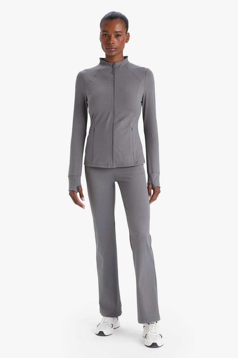 DeFacto Grey Woman Slim Fit High Collar Zip-Up Sweatshirt Casual - Image 2