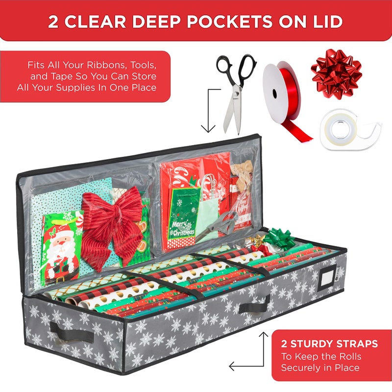 HOLDN’ STORAGE Wrapping Paper Storage Container - Fits up to 27 Rolls 1 3/8” Diam. - Underbed Gift Wrap Organizer Bags, Wrapping Paper Rolls, Ribbon, and Bows - Under Bed- Durable Material 600D - Up to 40" Rolls - Image 4