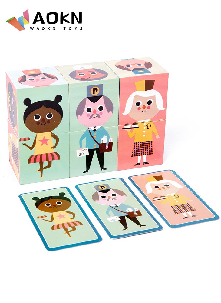 WAOKN 6 Cube en bois Cartoon Characters Wooden Blocks Puzzle Games Intellectual Challenge Learning Education Toys for Children - Image 1