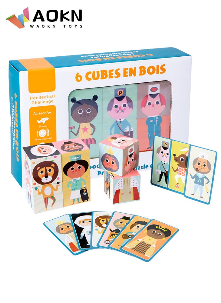 WAOKN 6 Cube en bois Cartoon Characters Wooden Blocks Puzzle Games Intellectual Challenge Learning Education Toys for Children - Image 5