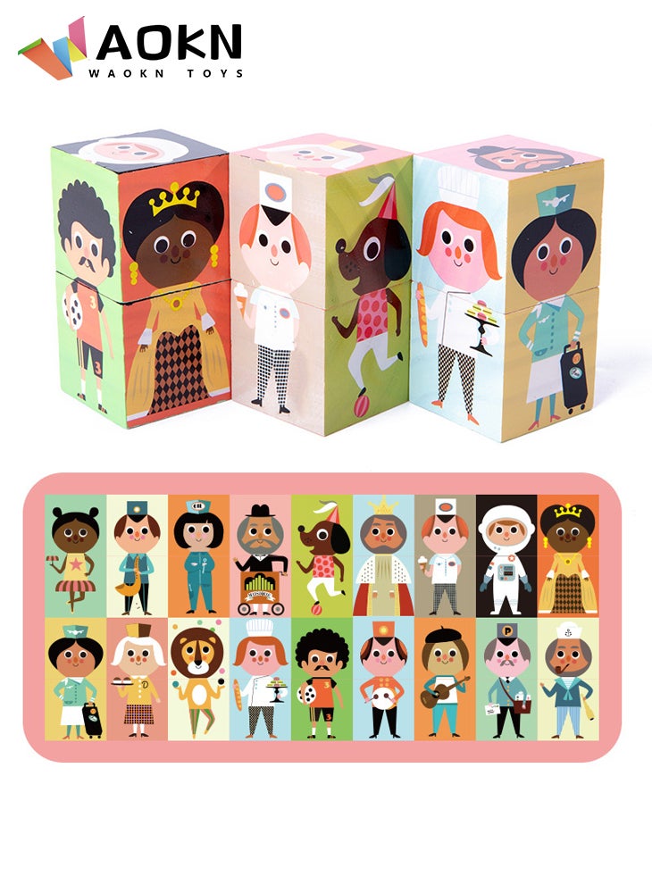 WAOKN 6 Cube en bois Cartoon Characters Wooden Blocks Puzzle Games Intellectual Challenge Learning Education Toys for Children - Image 2